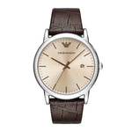 EMPORIO ARMANI ANALOG QUARTZ SILVER STAINLESS STEEL AR11096 BROWN LEATHER STRAP MEN’S WATCH - H2 Hub Watches