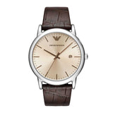 EMPORIO ARMANI ANALOG QUARTZ SILVER STAINLESS STEEL AR11096 BROWN LEATHER STRAP MEN’S WATCH - H2 Hub Watches