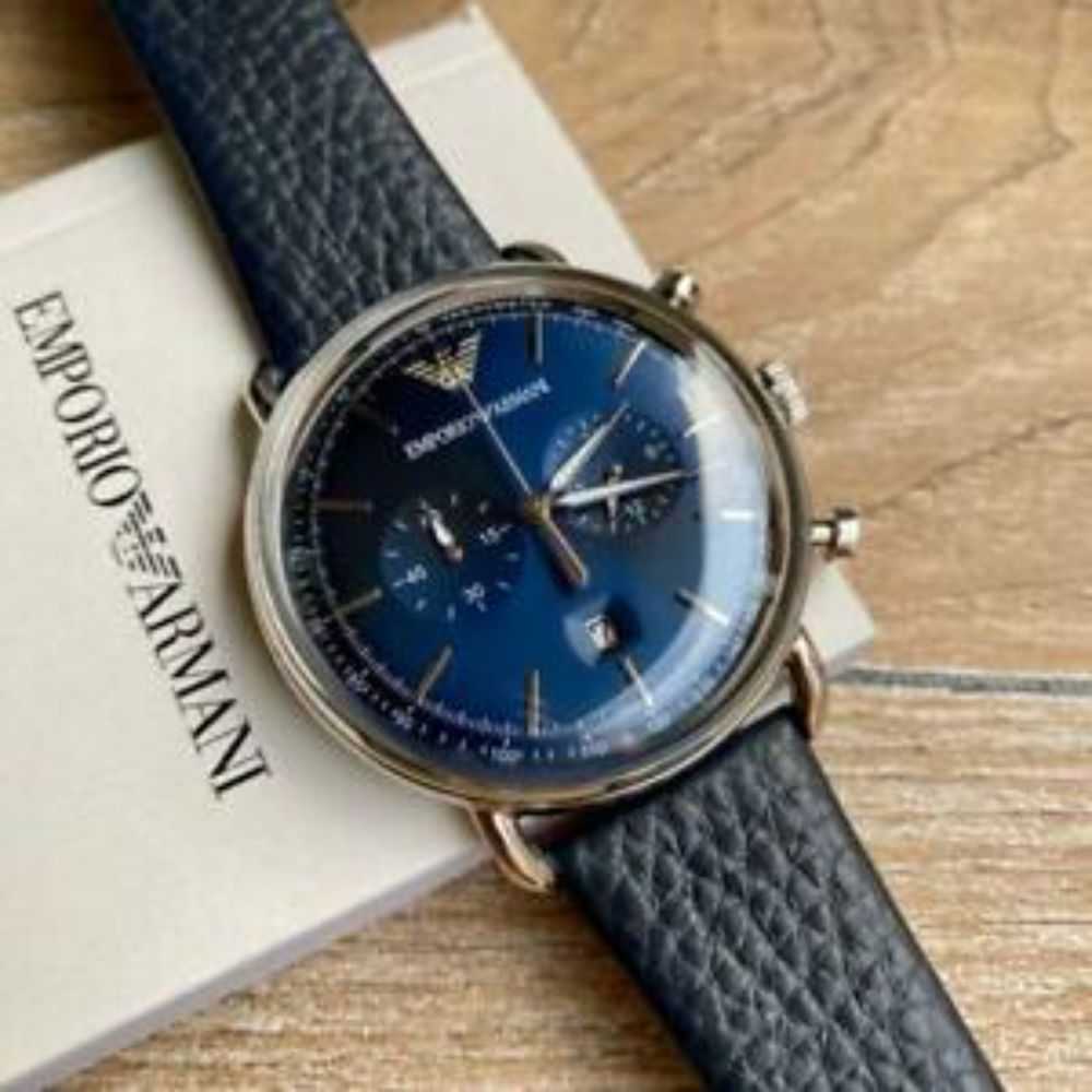 EMPORIO ARMANI AR11105 BLUE LEATHER STRAP MEN’S WATCH - H2 Hub Watches