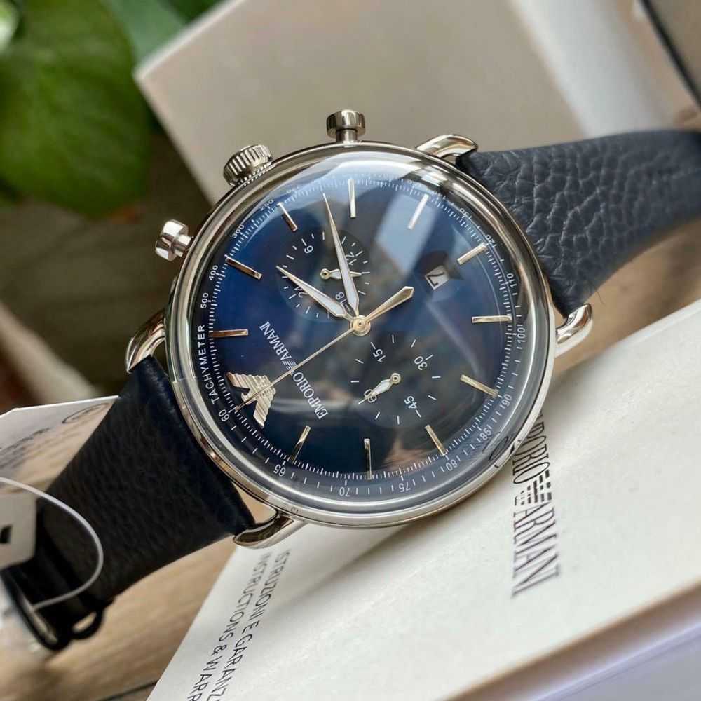 EMPORIO ARMANI AR11105 BLUE LEATHER STRAP MEN’S WATCH - H2 Hub Watches
