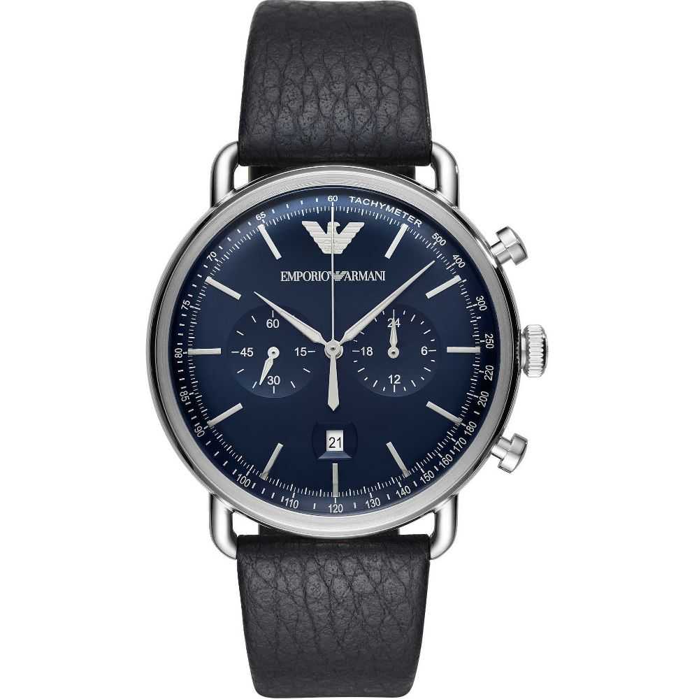 EMPORIO ARMANI AR11105 BLUE LEATHER STRAP MEN’S WATCH - H2 Hub Watches