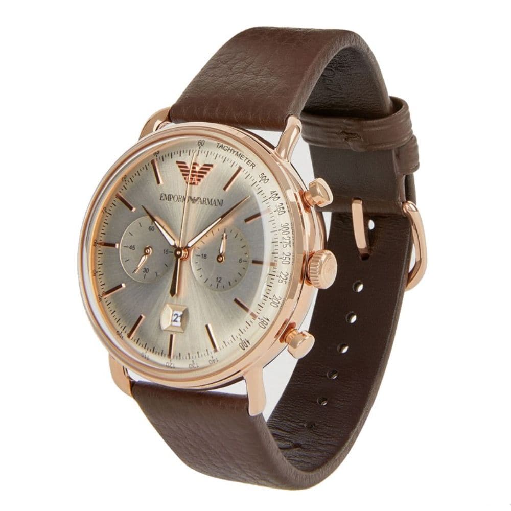 EMPORIO ARMANI AR11106 BROWN LEATHER MEN'S WATCH - H2 Hub Watches