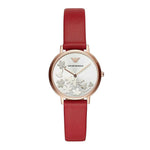 EMPORIO ARMANI ANALOG QUARTZ ROSE GOLD STAINLESS STEEL AR11114 RED LEATHER STRAP WOMEN’S WATCH - H2 Hub Watches