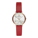 EMPORIO ARMANI ANALOG QUARTZ ROSE GOLD STAINLESS STEEL AR11114 RED LEATHER STRAP WOMEN’S WATCH - H2 Hub Watches