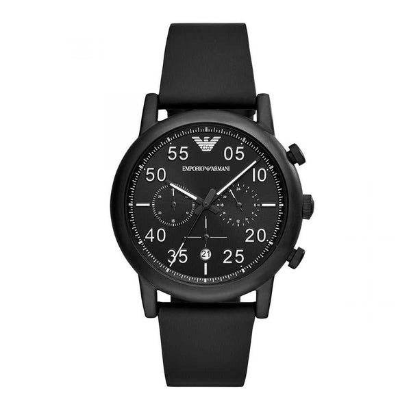 EMPORIO ARMANI CHRONOGRAPH BLACK STAINLESS STEEL AR11133 RUBBER STRAP MEN’S WATCH - H2 Hub Watches