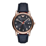 EMPORIO ARMANI AR11135 NAVY LEATHER STRAP MEN’S WATCH - H2 Hub Watches