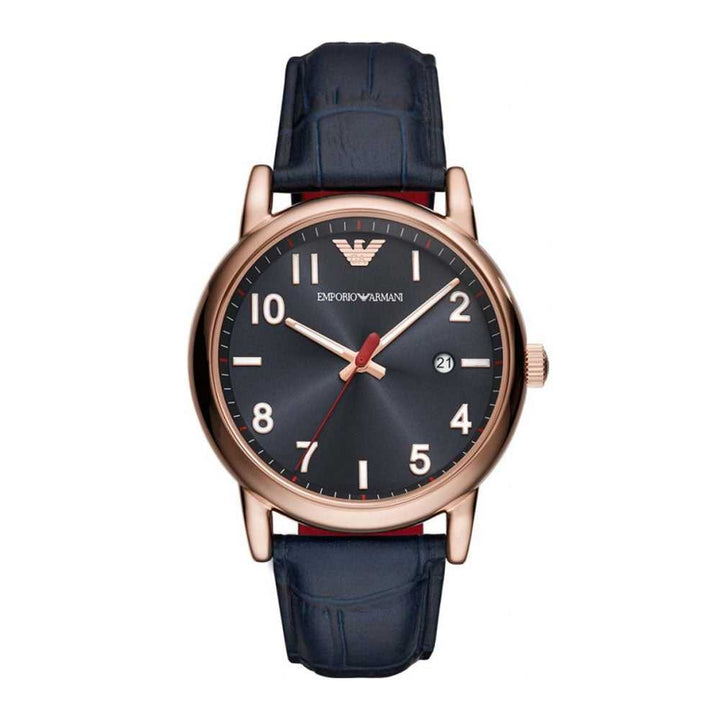 EMPORIO ARMANI AR11135 NAVY LEATHER STRAP MEN’S WATCH - H2 Hub Watches