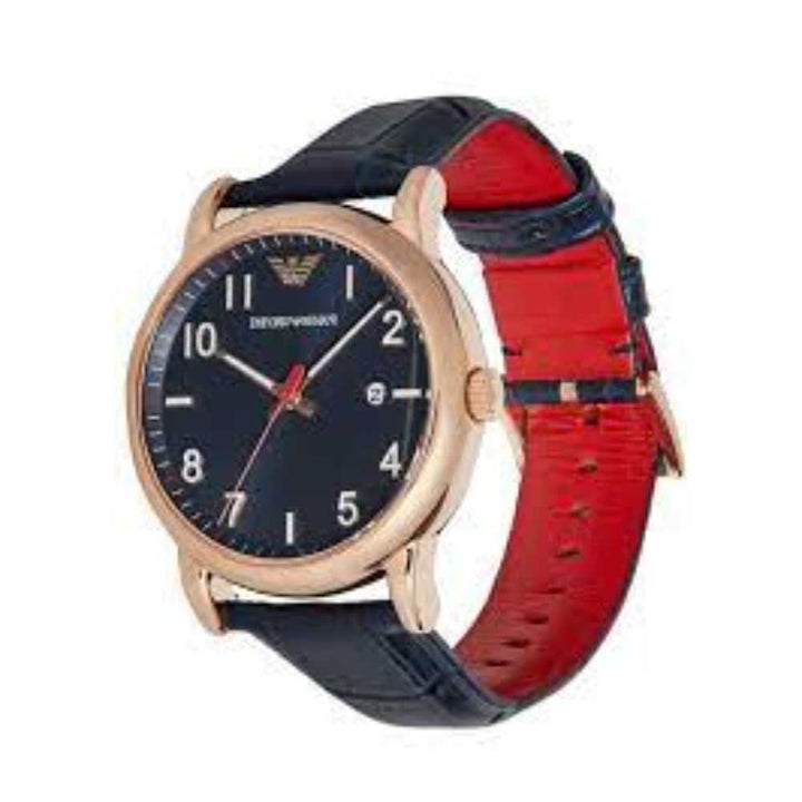EMPORIO ARMANI AR11135 NAVY LEATHER STRAP MEN’S WATCH - H2 Hub Watches