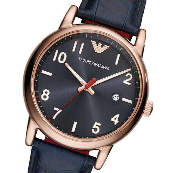 EMPORIO ARMANI AR11135 NAVY LEATHER STRAP MEN’S WATCH - H2 Hub Watches