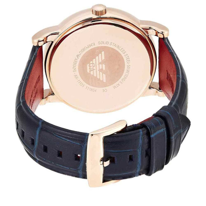EMPORIO ARMANI AR11135 NAVY LEATHER STRAP MEN’S WATCH - H2 Hub Watches