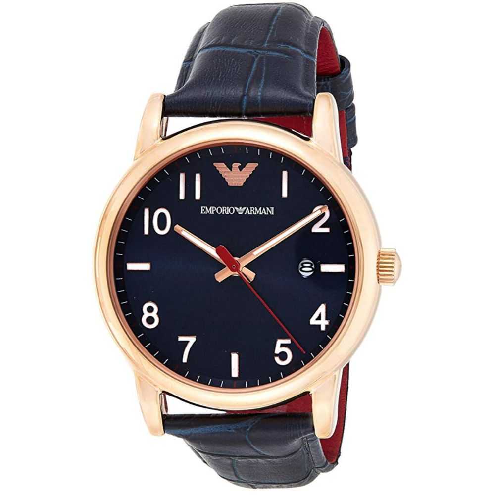 EMPORIO ARMANI AR11135 NAVY LEATHER STRAP MEN’S WATCH - H2 Hub Watches