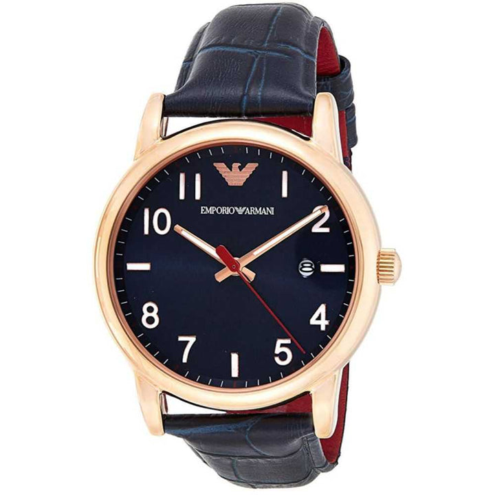 EMPORIO ARMANI AR11135 NAVY LEATHER STRAP MEN’S WATCH - H2 Hub Watches