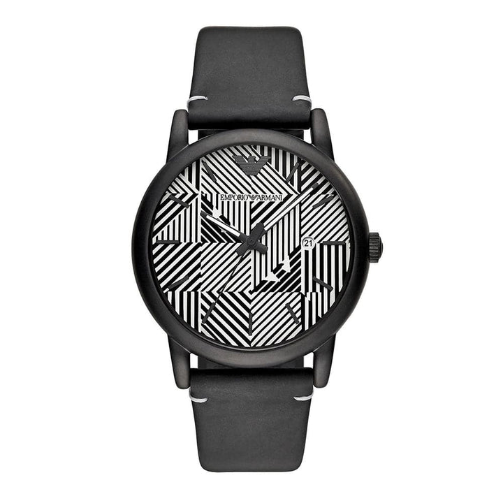 EMPORIO ARMANI LUIGI ANALOG QUARTZ BLACK STAINLESS STEEL AR11136 LEATHER STRAP MEN'S WATCH - H2 Hub Watches