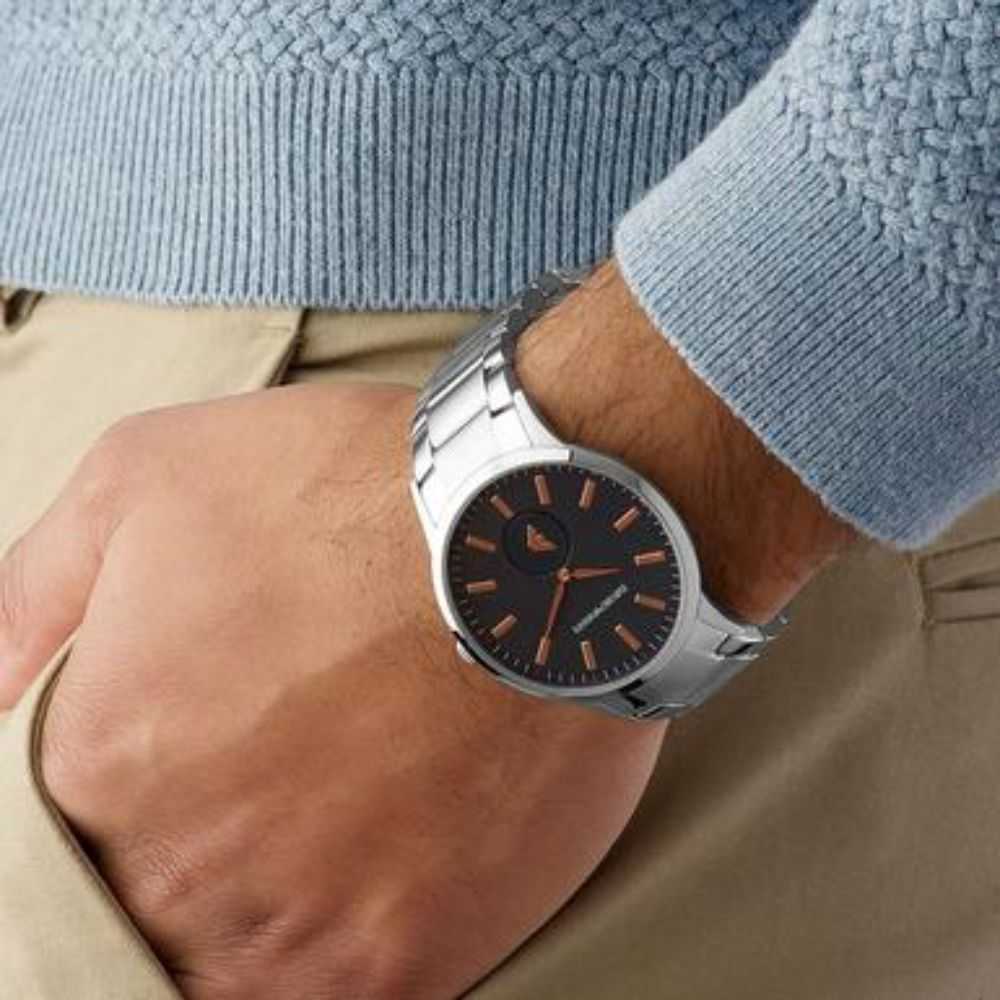 EMPORIO ARMANI SILVER STAINLESS STEEL AR11137 MEN’S WATCH - H2 Hub Watches