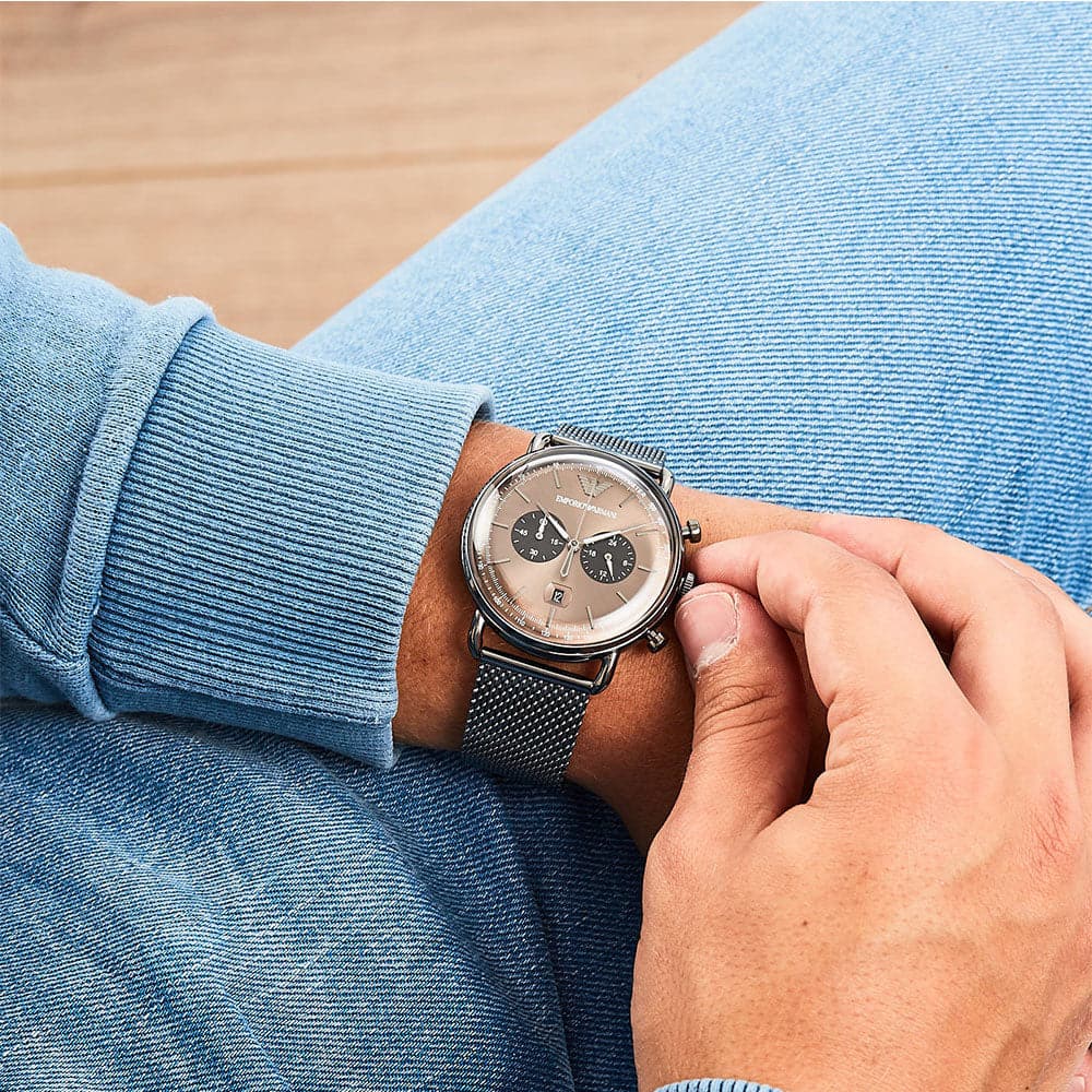 EMPORIO ARMANI AVIATOR CHRONOGRAPH GUNMETAL STAINLESS STEEL AR11141 MEN'S WATCH - H2 Hub Watches