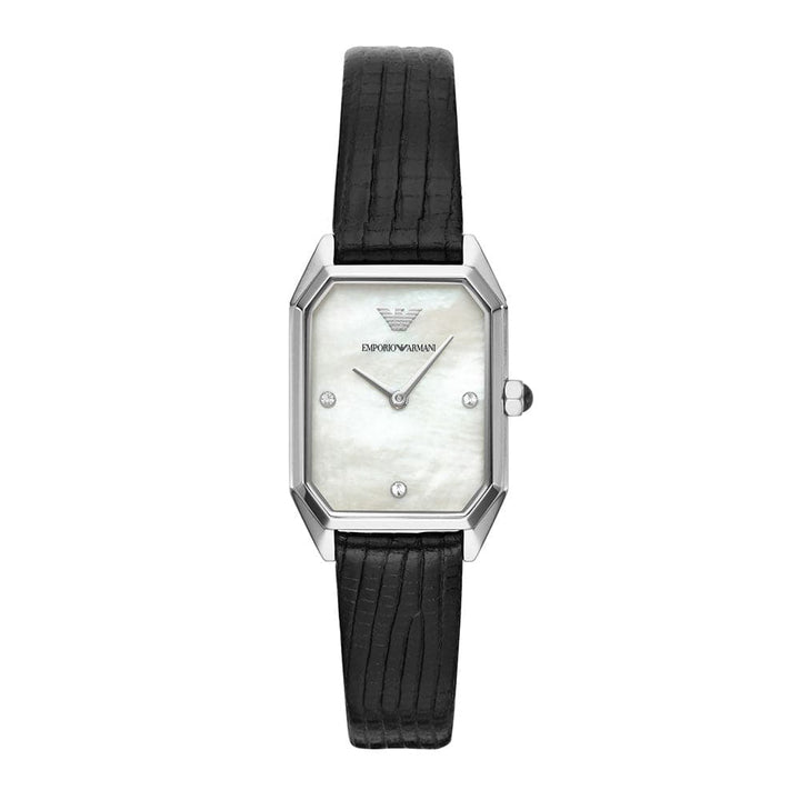 EMPORIO ARMANI GIOIA ANALOG QUARTZ SILVER STAINLESS STEEL AR11148 BLACK LEATHER STRAP WOMEN'S WATCH - H2 Hub Watches