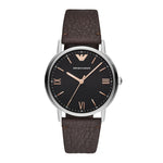 EMPORIO ARMANI KAPPA ANALOG QUARTZ SILVER STAINLESS STEEL AR11153 BROWN LEATHER STRAP MEN'S WATCH - H2 Hub Watches