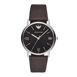 EMPORIO ARMANI KAPPA ANALOG QUARTZ SILVER STAINLESS STEEL AR11153 BROWN LEATHER STRAP MEN'S WATCH - H2 Hub Watches