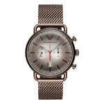 EMPORIO ARMANI ANALOG QUARTZ BROWN STAINLESS STEEL AR11169 MESH STRAP MEN'S WATCH - H2 Hub Watches