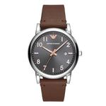 EMPORIO ARMANI ANALOG QUARTZ SILVER STAINLESS STEEL AR11175 BROWN LEATHER STRAP MEN'S WATCH - H2 Hub Watches