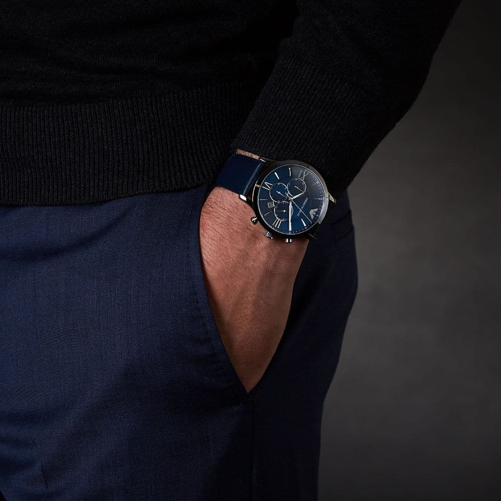 EMPORIO ARMANI AR11226 BLUE LEATHER MEN'S WATCH - H2 Hub Watches