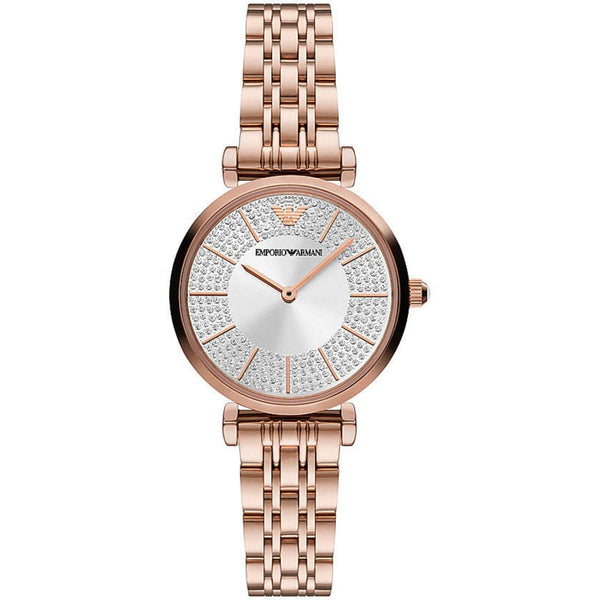 EMPORIO ARMANI TWO-HAND ROSE GOLD-TONE STAINLESS STEEL WOMEN'S WATCH AR11446