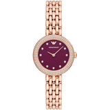 Emporio Armani Red Dial With Rose Gold Stainless Steel Strap Women Watch AR11491