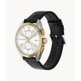 Emporio Armani Chronograph White Dial And Black Leather Strap Men Watch AR11498