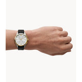 Emporio Armani Chronograph White Dial And Black Leather Strap Men Watch AR11498