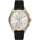 Emporio Armani Chronograph White Dial And Black Leather Strap Men Watch AR11498