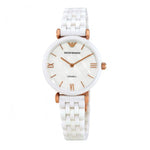 EMPORIO ARMANI CERAMICA ROSE GOLD WHITE CERAMIC AR1486 WOMEN’S WATCH - H2 Hub Watches