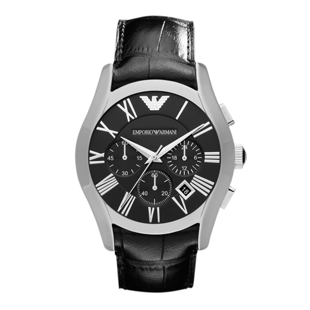 EMPORIO ARMANI CHRONOGRAPH BLACK LEATHER STRAP AR1633 MEN'S WATCH - H2 Hub Watches