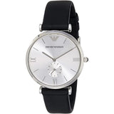 EMPORIO ARMANI ANALOG QUARTZ SILVER STAINLESS STEEL AR1674 BLACK LEATHER STRAP MEN’S WATCH