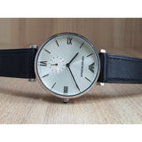 EMPORIO ARMANI ANALOG QUARTZ SILVER STAINLESS STEEL AR1674 BLACK LEATHER STRAP MEN’S WATCH