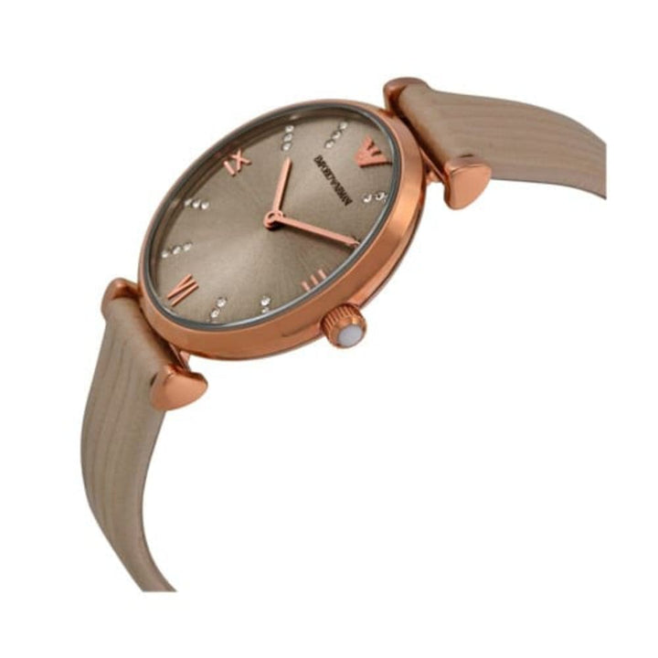 EMPORIO ARMANI RETRO AR1681 BEIGE LEATHER STRAP WOMEN’S WATCH - H2 Hub Watches