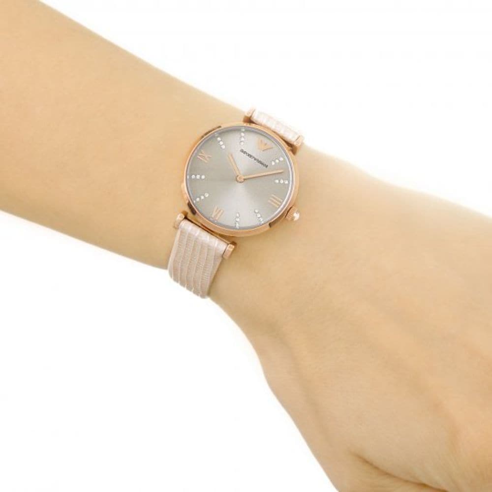 EMPORIO ARMANI RETRO AR1681 BEIGE LEATHER STRAP WOMEN’S WATCH - H2 Hub Watches