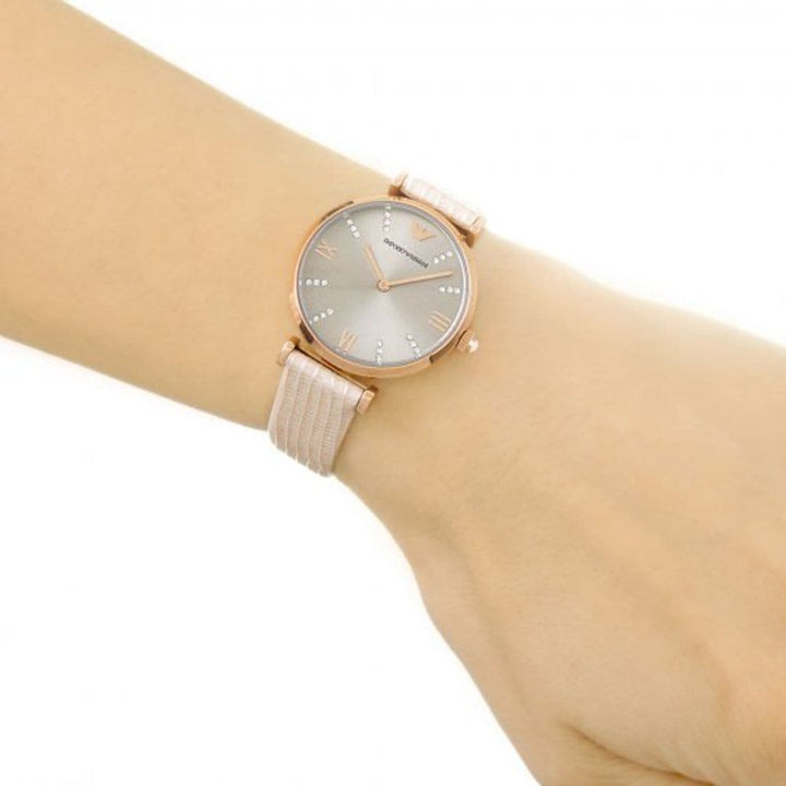 EMPORIO ARMANI RETRO AR1681 BEIGE LEATHER STRAP WOMEN’S WATCH - H2 Hub Watches