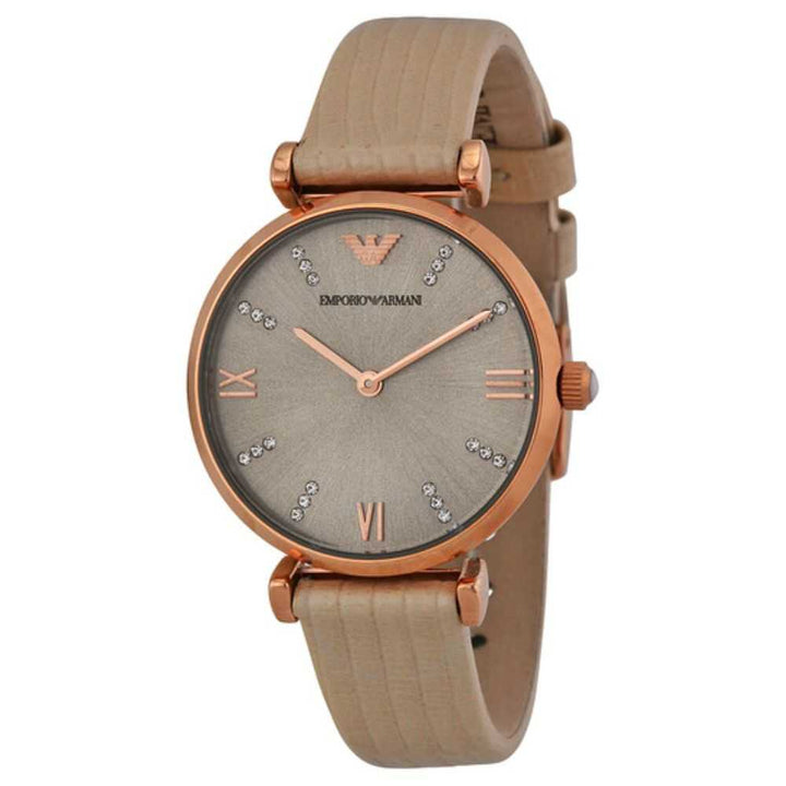 EMPORIO ARMANI RETRO AR1681 BEIGE LEATHER STRAP WOMEN’S WATCH - H2 Hub Watches