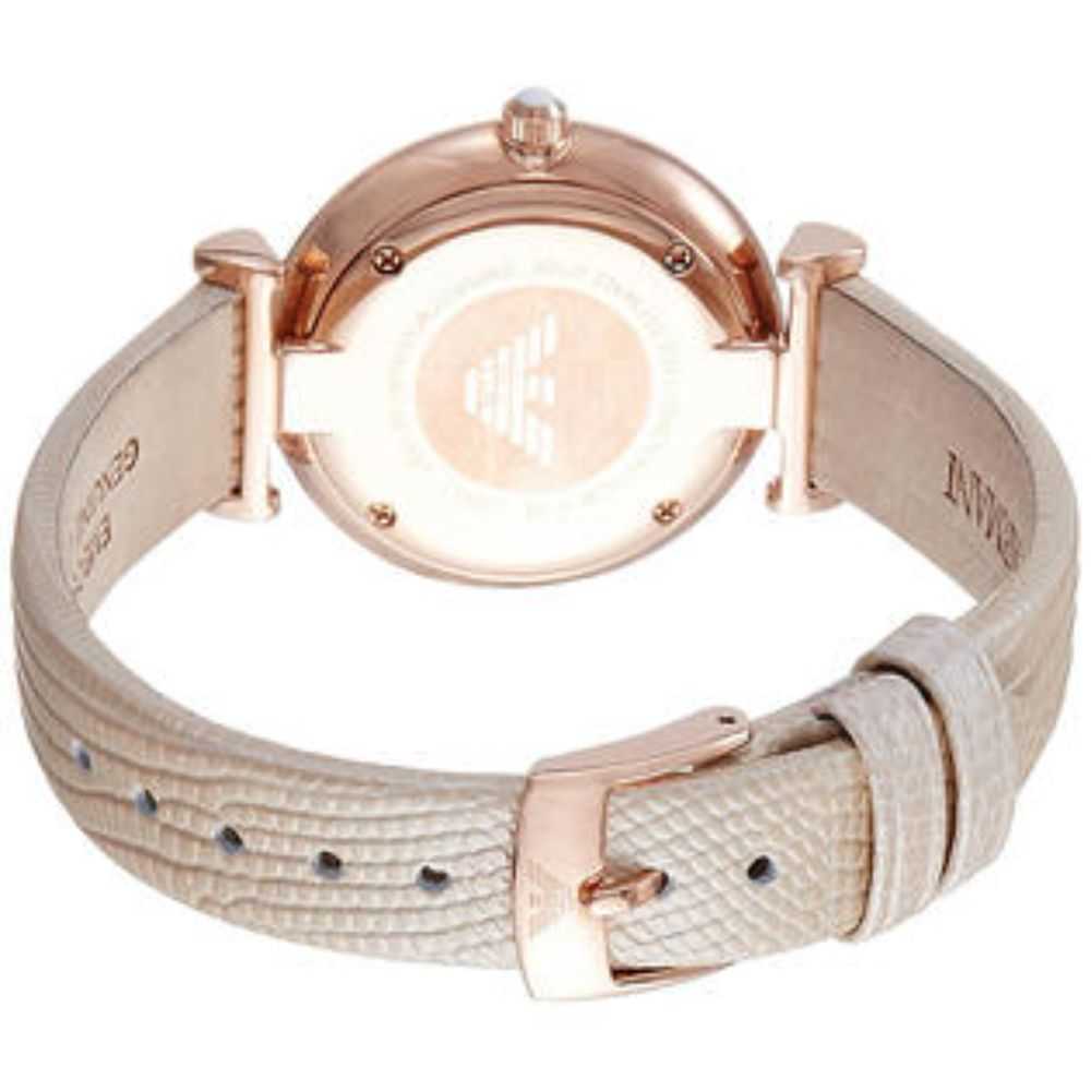 EMPORIO ARMANI RETRO AR1681 BEIGE LEATHER STRAP WOMEN’S WATCH - H2 Hub Watches