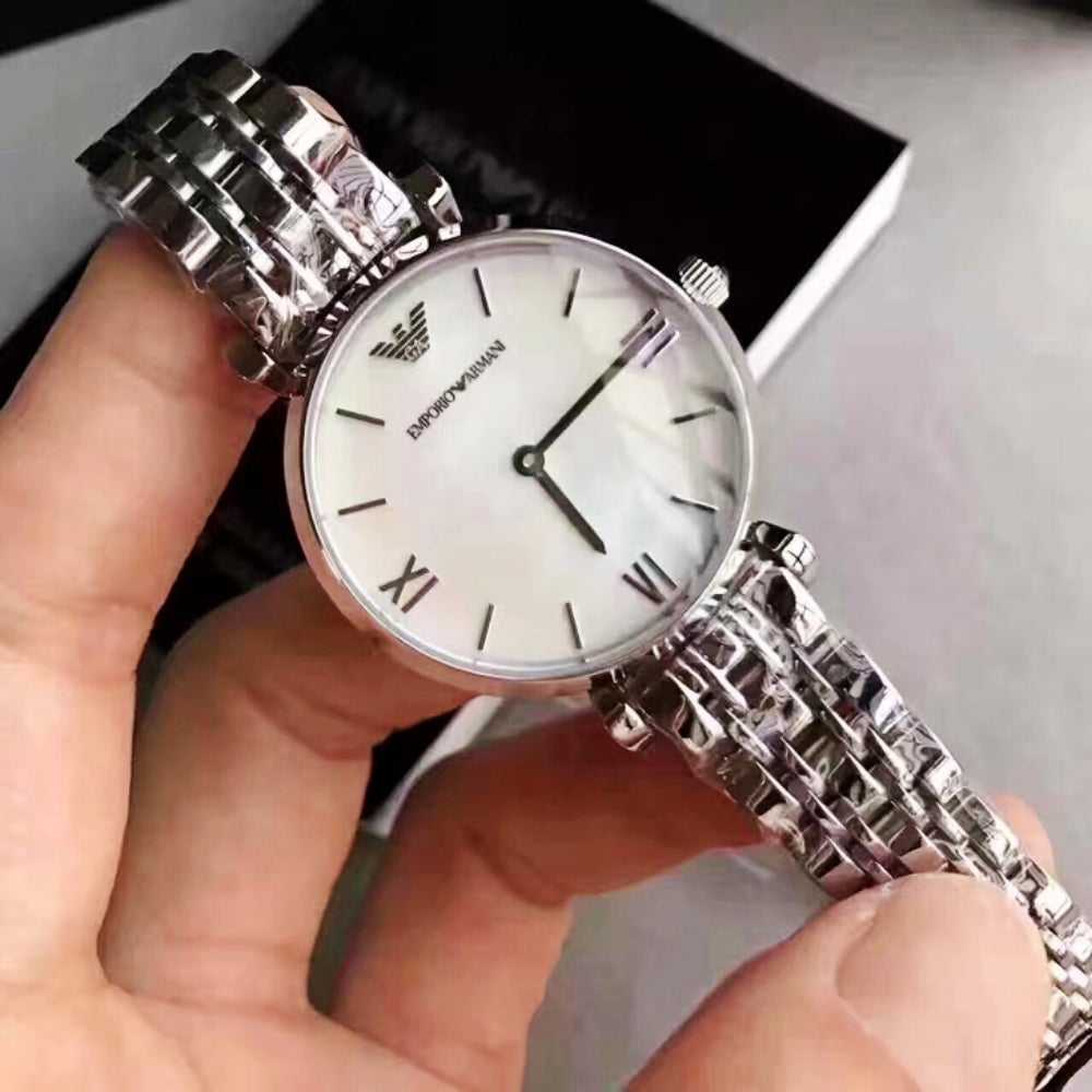 EMPORIO ARMANI ANALOG QUARTZ SILVER STAINLESS STEEL AR1682 WOMEN’S WATCH - H2 Hub Watches
