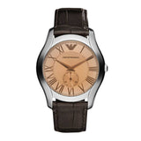 EMPORIO ARMANI ANALOG QUARTZ SILVER STAINLESS STEEL AR1704 BROWN LEATHER STRAP MEN’S WATCH - H2 Hub Watches