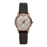 EMPORIO ARMANI CLASSIC ANALOG QUARTZ ROSE GOLD STAINLESS STEEL AR1813 BROWN LEATHER STRAP WOMEN’S WATCH - H2 Hub Watches