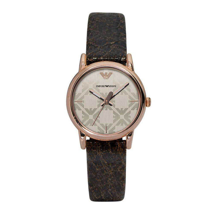 EMPORIO ARMANI CLASSIC ANALOG QUARTZ ROSE GOLD STAINLESS STEEL AR1813 BROWN LEATHER STRAP WOMEN’S WATCH - H2 Hub Watches