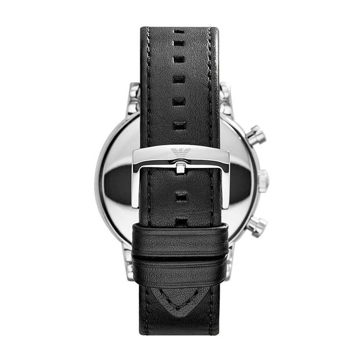 EMPORIO ARMANI AR1828 CHRONOGRAPH BLACK LEATHER STRAP MEN'S WATCH - H2 Hub Watches