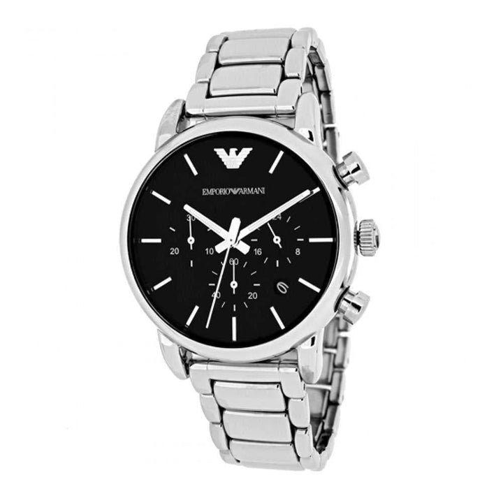 EMPORIO ARMANI CHRONOGRAPH CLASSIC SILVER STAINLESS STEEL AR1853 MEN’S WATCH - H2 Hub Watches