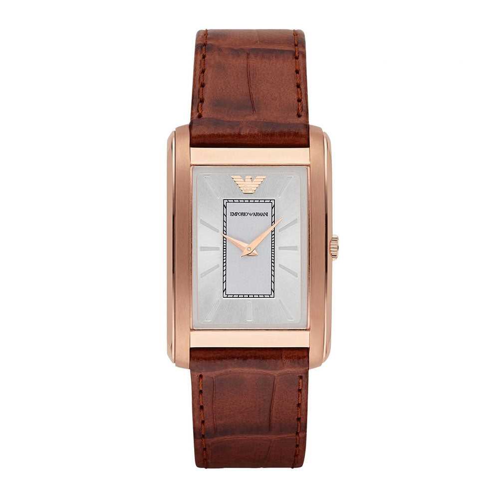 EMPORIO ARMANI CLASSIC ANALOG QUARTZ ROSE GOLD STAINLESS STEEL AR1870 BROWN LEATHER STRAP MEN’S WATCH - H2 Hub Watches
