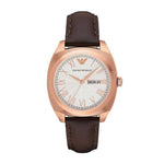 EMPORIO ARMANI ANALOG QUARTZ ROSE GOLD STAINLESS STEEL AR1939 BROWN LEATHER STRAP MEN'S WATCH - H2 Hub Watches