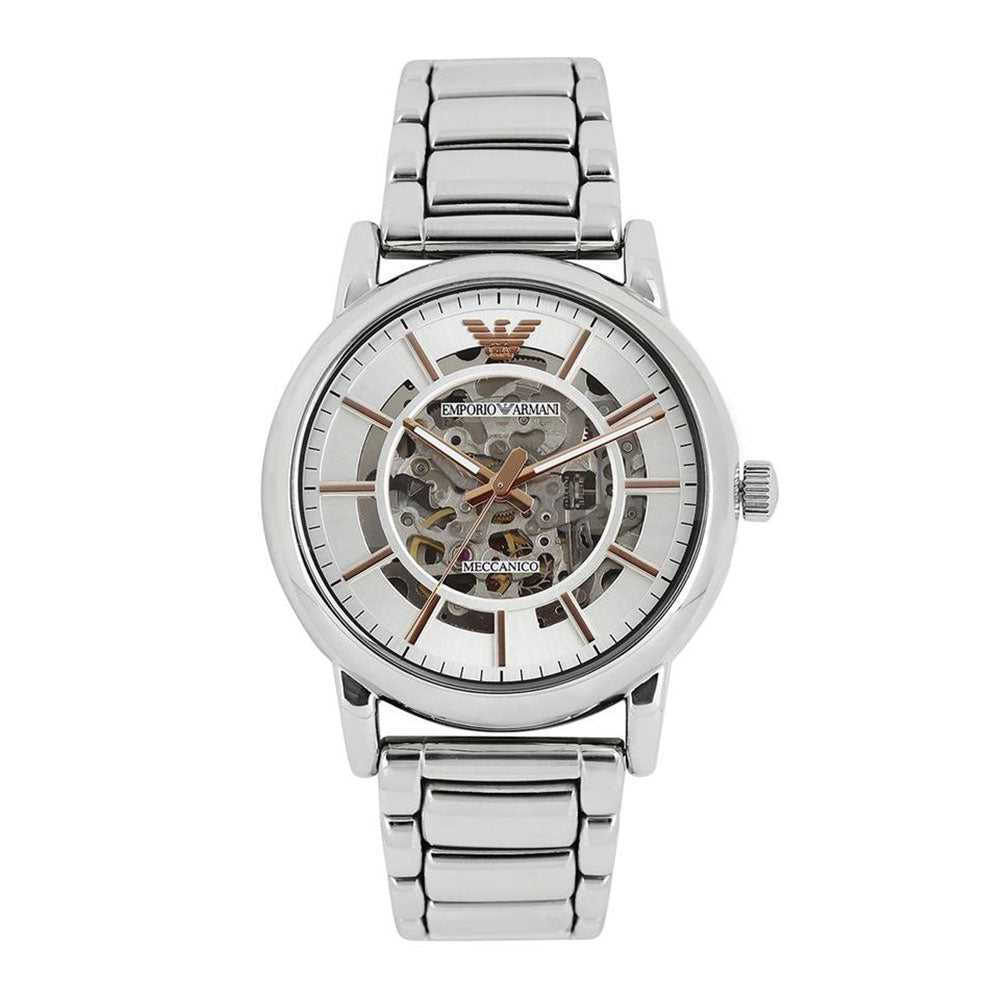 EMPORIO ARMANI LUIGI AUTOMATIC SILVER STAINLESS STEEL AR1980 MEN’S WATCH - H2 Hub Watches