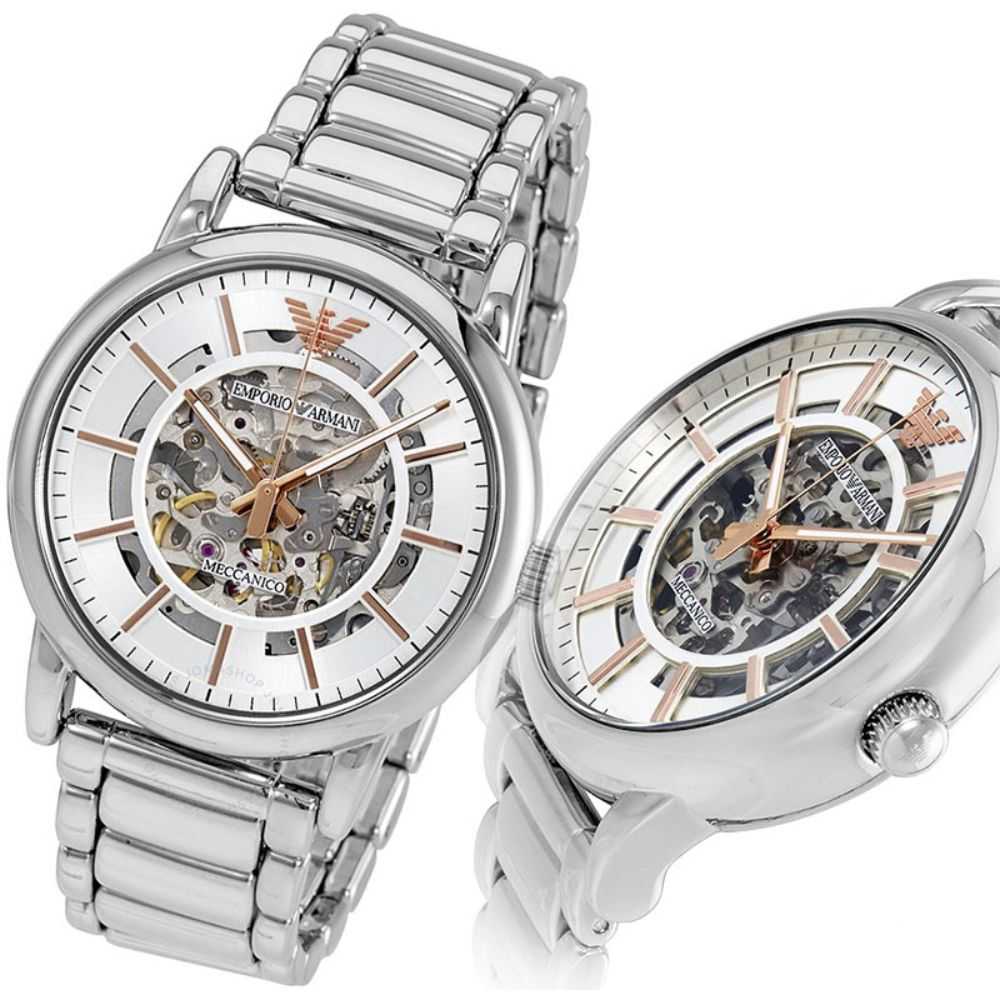 EMPORIO ARMANI LUIGI AUTOMATIC SILVER STAINLESS STEEL AR1980 MEN’S WATCH - H2 Hub Watches