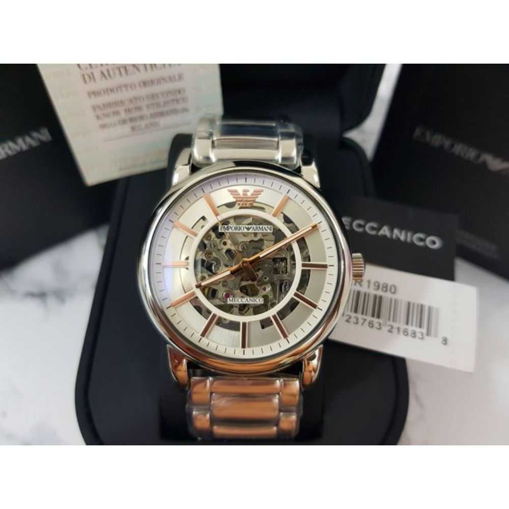 EMPORIO ARMANI LUIGI AUTOMATIC SILVER STAINLESS STEEL AR1980 MEN’S WATCH - H2 Hub Watches